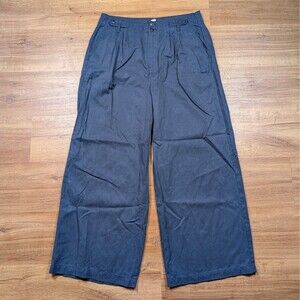 Madewell The Harlow Wide Leg Pant Women 12 Blue Cotton Linen Blend Loose Office